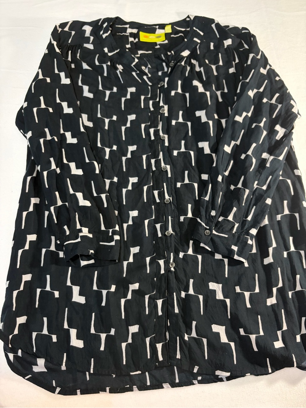 Black‎ & White Geometric Button-Up tunic Shirt/dress/swim cover